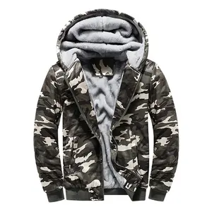 Men's Autumn Winter Fleece Lined Warm Camouflage Hooded Jacket – Fleece Lining, Full Zip Closure, Trendy Design, Suitable for Outdoor Activities and Daily Commutes