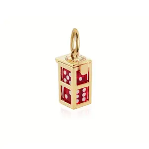 Dice Cage Charm with Color Dice, Gold
