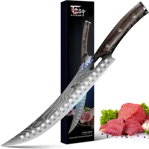 【TikTokShopSpringGlowUp】 SYOKAMI 10.5 Inch Butcher Knife, High Carbon Japanese Style Carving Knife with Wood Full Tang Handle, Damascus Pattern, Razor Sharp Breaking Knife with Gift Box Ideal for Mother's Day Gifts