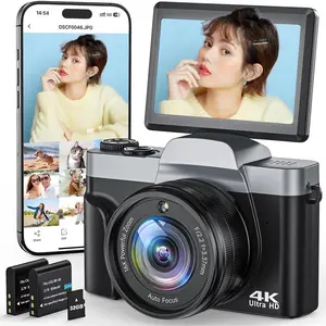 4K Digital Camera for Photography and Video, 64MP Vlogging Camera with WiFi, 180? Flip Screen, Auto Focus, 16X Zoom, Anti-Shake, Webcam, Compact Camera for YouTube, Travel, Beginners