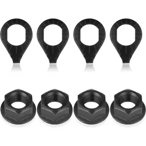 3/8 Inch Black Bicycle Hub Flange Shaft Nut Kits, Front and Rear Bicycle Wheel Axle Nuts with Safety Washers, Black Bicycle Replacement Parts