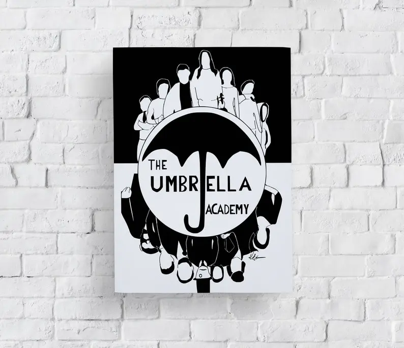 The Umbrella Academy / Black & White Line Wall Art / Print Poster / Klaus Vanya Luther Allison Ben Diego Boy Hargreaves / Decor Gift