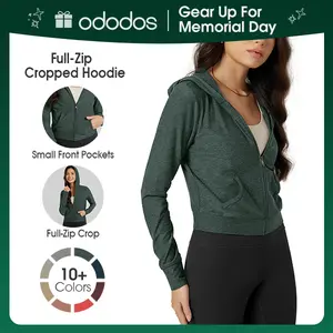 ODODOS Women's Full-Zip Cropped Hoodie - odSTRATUM Tech Ultra Soft UPF 50+ Hooded Jacket with Pockets