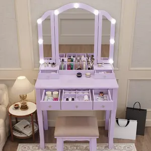 Purple Vanity Makeup Vanity Desk with Lights Vanity for Teen Girls Vanity Set for Teenager Vanity Table with Mirror for Bedroom Vanity Mirror with Lights Girls Desk and Chair