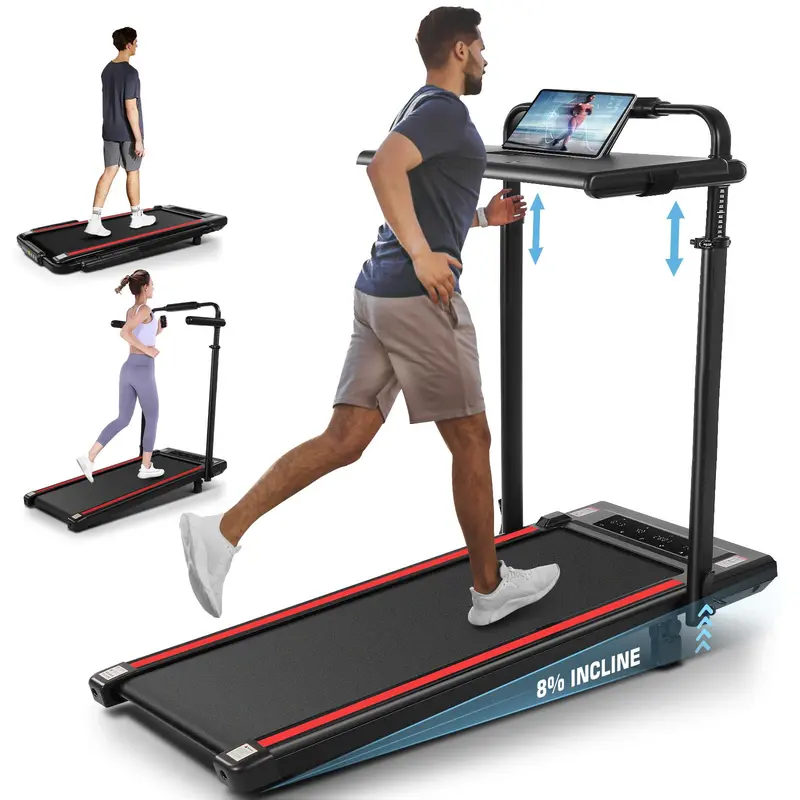 【New Year Special Offer】8-in-1 Under Desk Treadmill Walking Pad - Adjustable Height & Incline,  Foldable Home Treadmill with 3 Control Modes, 350lbs Capacity, No Assembly Required
