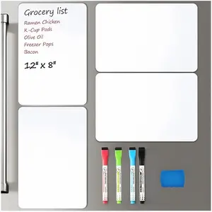 6 pc Magnetic Dry Erase Board Sheet for Fridge, 12"x8" Erasable Refrigerator WhiteBoard w/ 4 Markers(Black, red, blue, green) & 1 Eraser- Smooth and Flexible Small Magnet Blank Notepad for Home Kitchen Organizer and Planner
