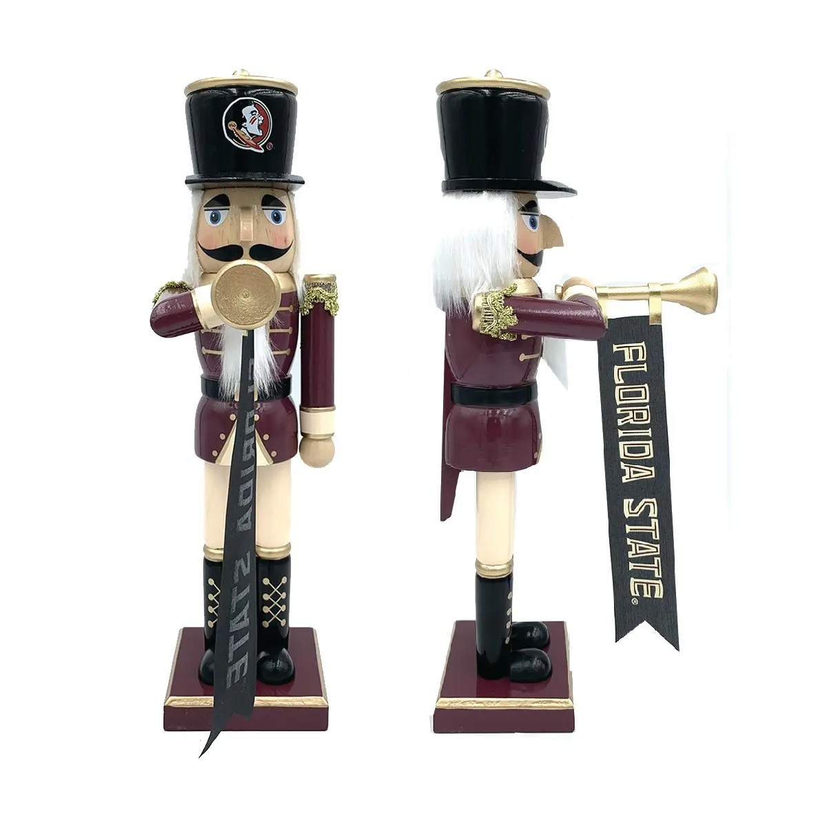 212 MAIN 14 in. Hand-Crafted Wooden Santa's Workshop Florida State Bugler Nutcracker Decorative Figurine - Hand-Painted, School Colors, Sparkling Horn, Holiday Decorations for FSU Fans, Ornaments