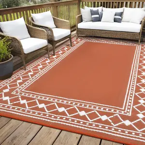 Garvee Border Printed Modern Geometric Outdoor Rug, Lightweight Foldable Portable Plastic Straw Mat, UV Resistant Waterproof Floor Carpet for Patio, Terrace, Beach, Pool, Garden, Balcony and RV Camping