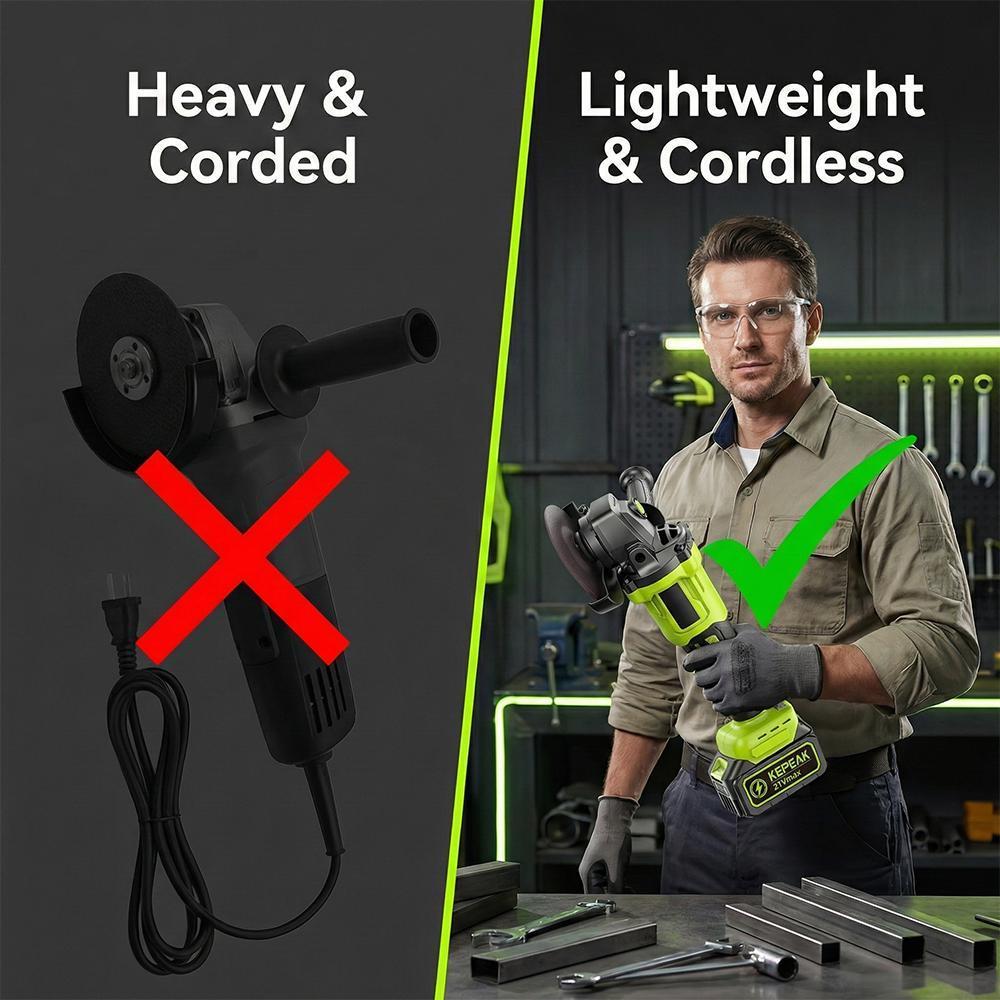【BackToSchool】21V Brushless Motor 4" Cordless Angle Grinding Machine Full Kit - 450W Power Tool with 1300mAh Battery, Charger, Metal Cutting Discs, Grinding Wheel, Self-Adhesive Backing Pad & Accessories for DIY Home Improvement, Workshop Tasks
