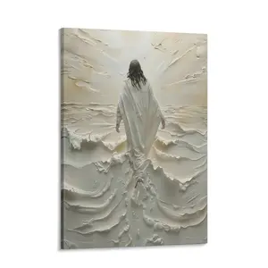 Impasto Style Jesus Walking on Water Wall Art - Aesthetic Monochrome Christian Decor - Elegant Faith Inspired Canvas - Neutral Tones Religious Painting