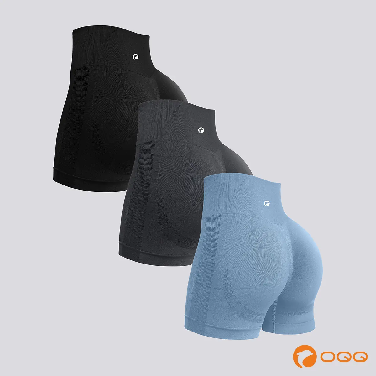 OQQ Women's 3 Pack Seamless Knit Gym Shorts, High-Waisted Ruched Butt-Lifting Style with Tummy Control for Yoga