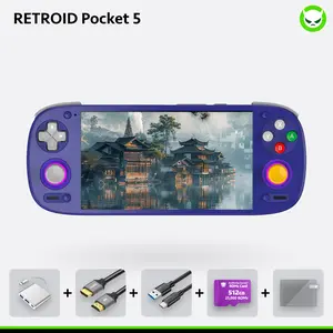 Retroid Pocket 5【Pre-configured】Handheld Console SD865【Buy 1 Get 1 Multi-port Adapter+1 8K Projection Cable+1 Type-C Cable+1 ROMs Card】Android 13 Adreno 650 8GB LPDDR4x 5.5-inch AMOLED 1080P Active-cooling 5000mAh WiFi Ready to Play Gift Package