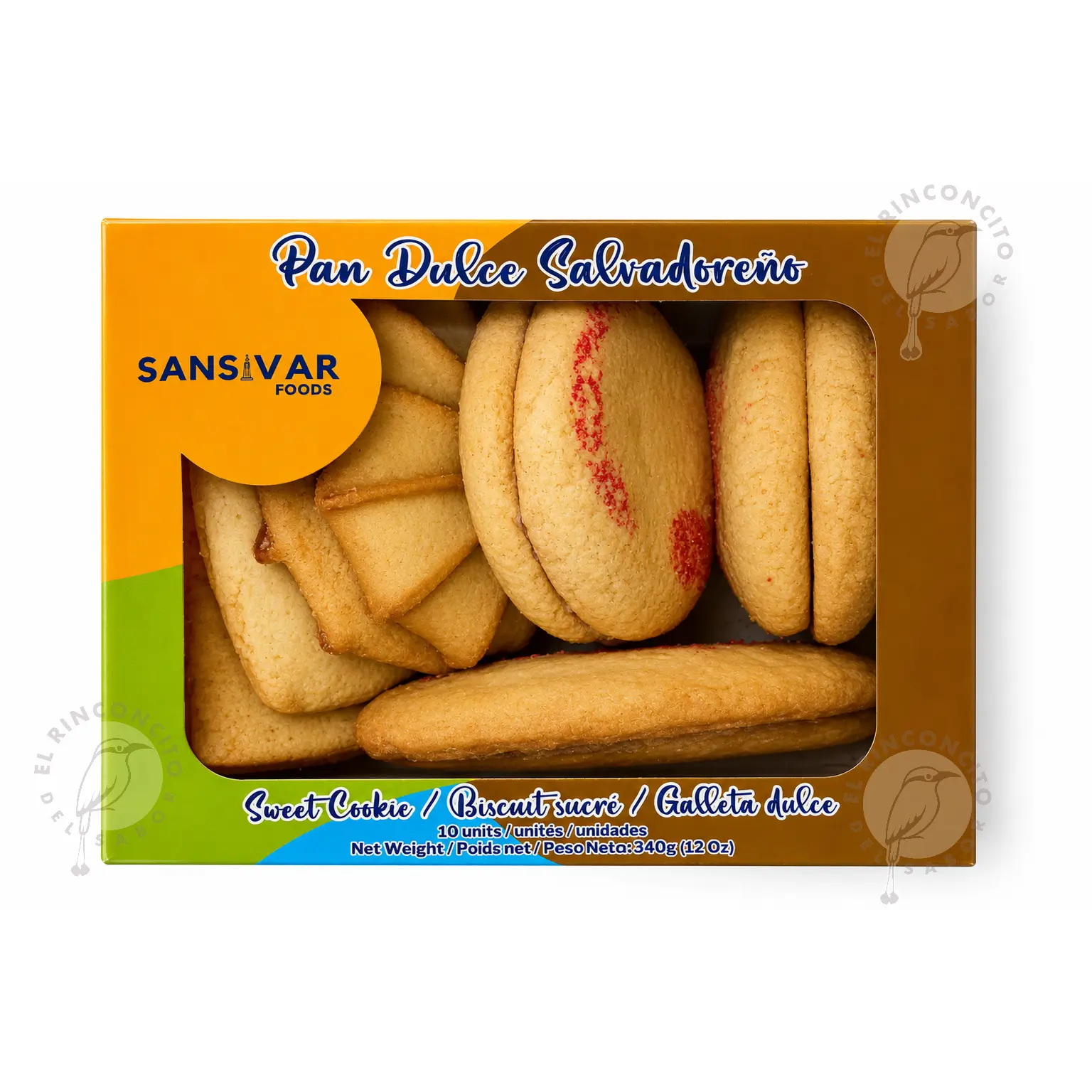 Sansivar Salvadoreño Traditional Cookie Gift Tin - 1 Pack, 12oz Ambient Sweet Biscuits, Assorted Snacks Sampler, Wheat Flour Baked with Eggs, 10 Pieces