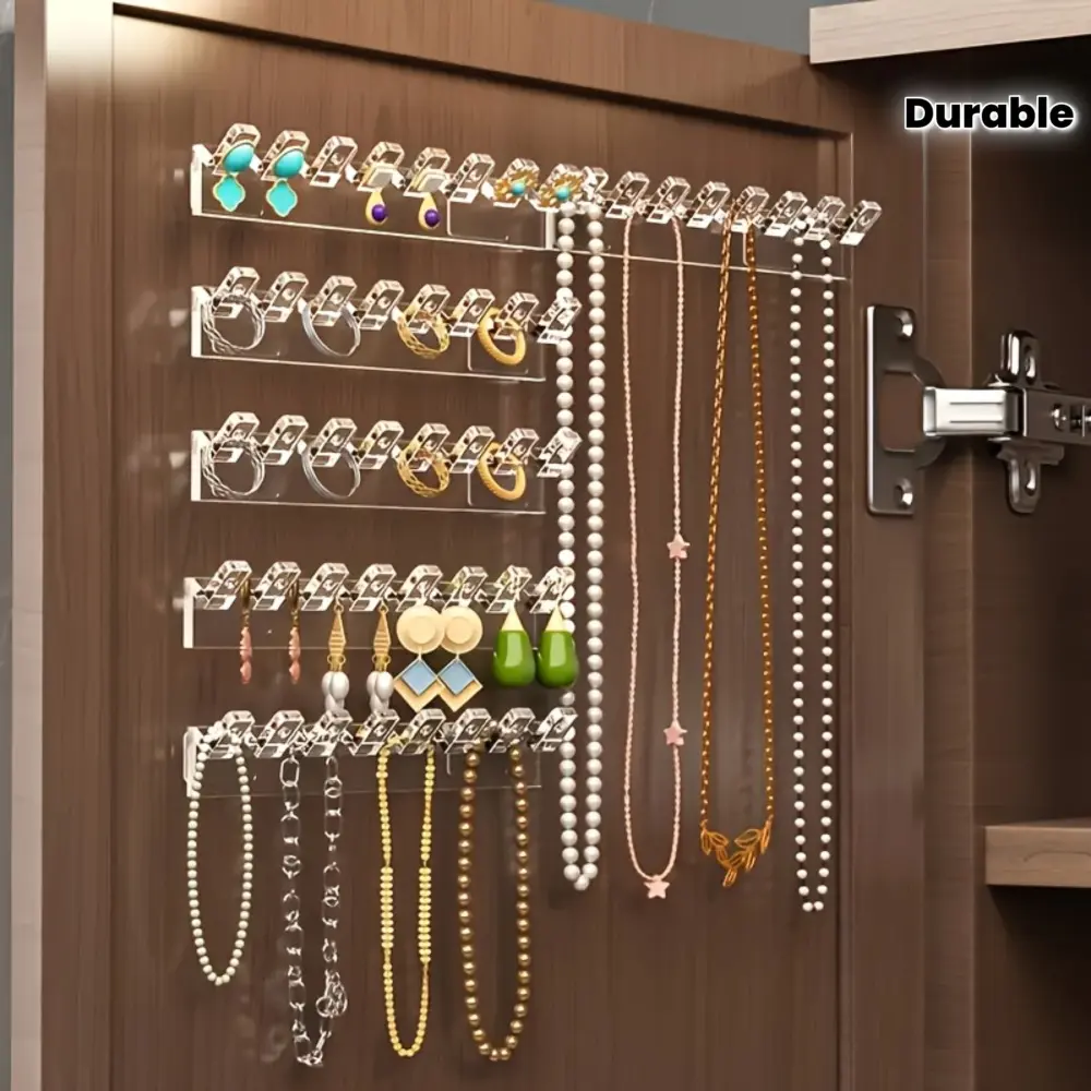 "Space-saving jewelry storage box" 9pcs space-saving multifunctional jewelry storage box | 8 hook transparent acrylic wall-mounted storage rack Door Storage Box Clear Containers