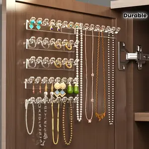 "Space-saving jewelry storage box" 9pcs space-saving multifunctional jewelry storage box | 8 hook transparent acrylic wall-mounted storage rack Door Storage Box