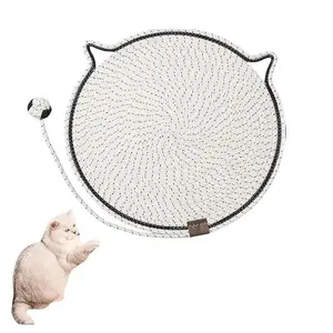 Round Circular Cat Scratching Mat With Ball Toy-Anti-Ripping, Non-Slip, Easy Clean Natural Cotton Rope Scratch Sisal Pads Cat Scratcher Mats Beds House Home