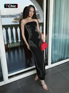 New Angel Wings Slimming Fit Rhinestone Halter Dress for Women, Womenswear, Chic Party Gown, Backless Sleeveless Maxi Dress, Contrast Sequin Design