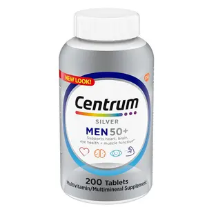 Men's 50+ Multivitamin Healthcare Supplement with Vitamin D3, B-Vitamins, Zinc - Supports Memory, Cognition - 200 Tablets