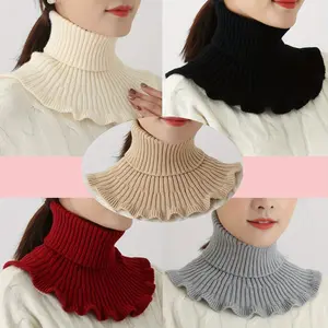 5PCS Fashionable  Knitted False Neck Scarf - Soft Thick and Warm with Elegant Ruffle Edge Design for Women Trendy Solid Shawl