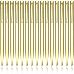 15 count  Pens Slim Ballpoint Wedding Pens Bridal Shower Gifts for Guests, 5 inch Retractable Metallic Black Ink Bulk Shower Favors, Metal with Clips Business Office Teacher Student Guest