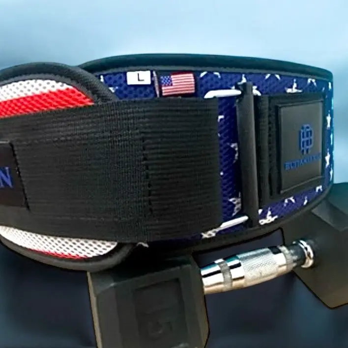 BUFF American Neoprene Weight Lifting Belt 6 Inch Width with American Flag Design and Adjustable locking strap.