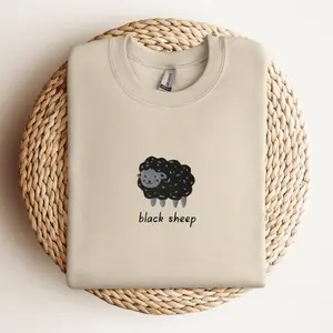 Black Sheep Embroidered Sweatshirt, Cute Sheep Crewneck Sweater, Embroidered Sheep Shirt, Cute Embroidered Sweatshirt, Black Sheep Sweater