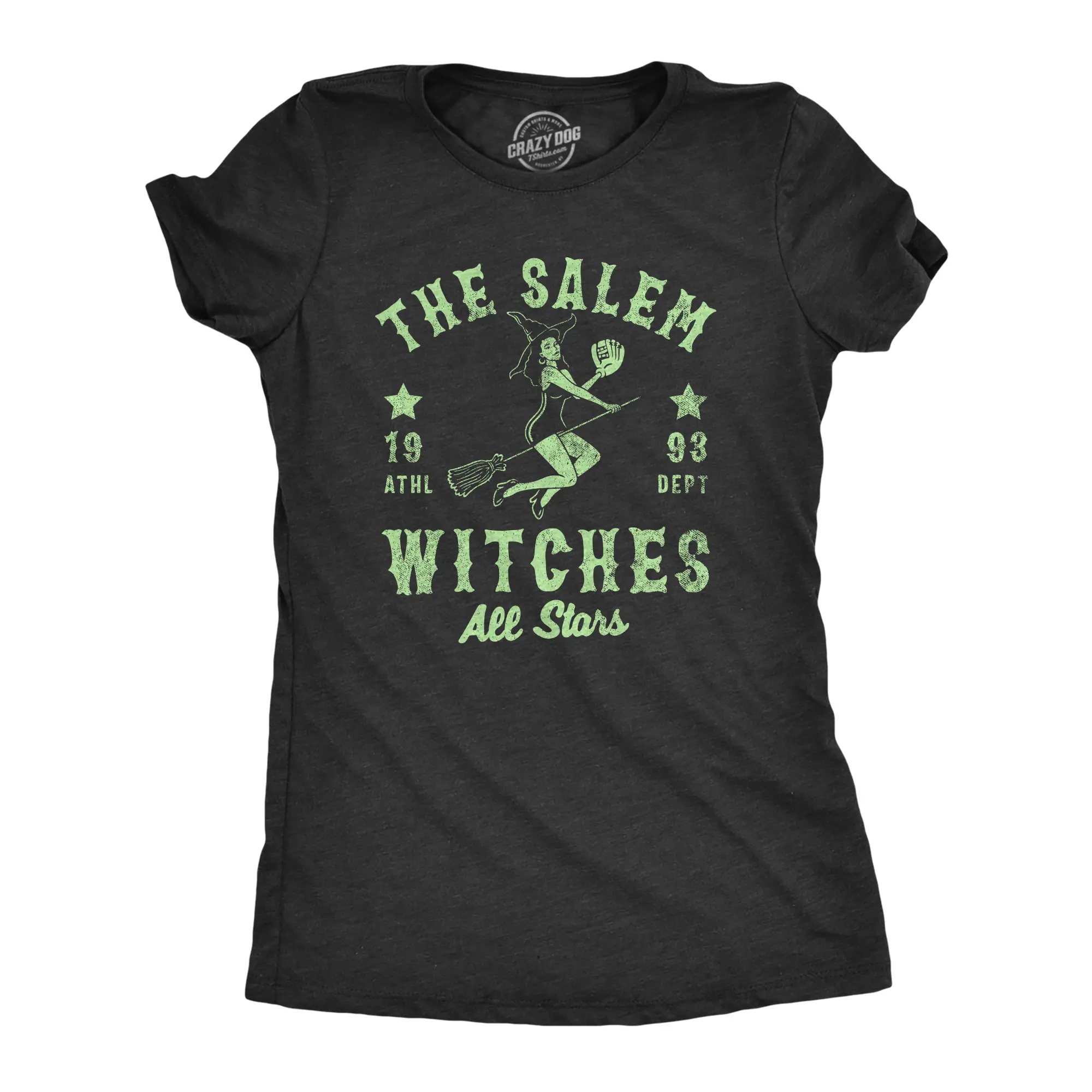 Womens The Salem Witch All Stars T Shirt Funny Halloween Witches Baseball Team Tee for Ladies Funny Womens T Shirts Cute Vintage Fashion Casual Ladies T-Shirt Gift Halloween Tops for Women Funny Baseball Top Black -