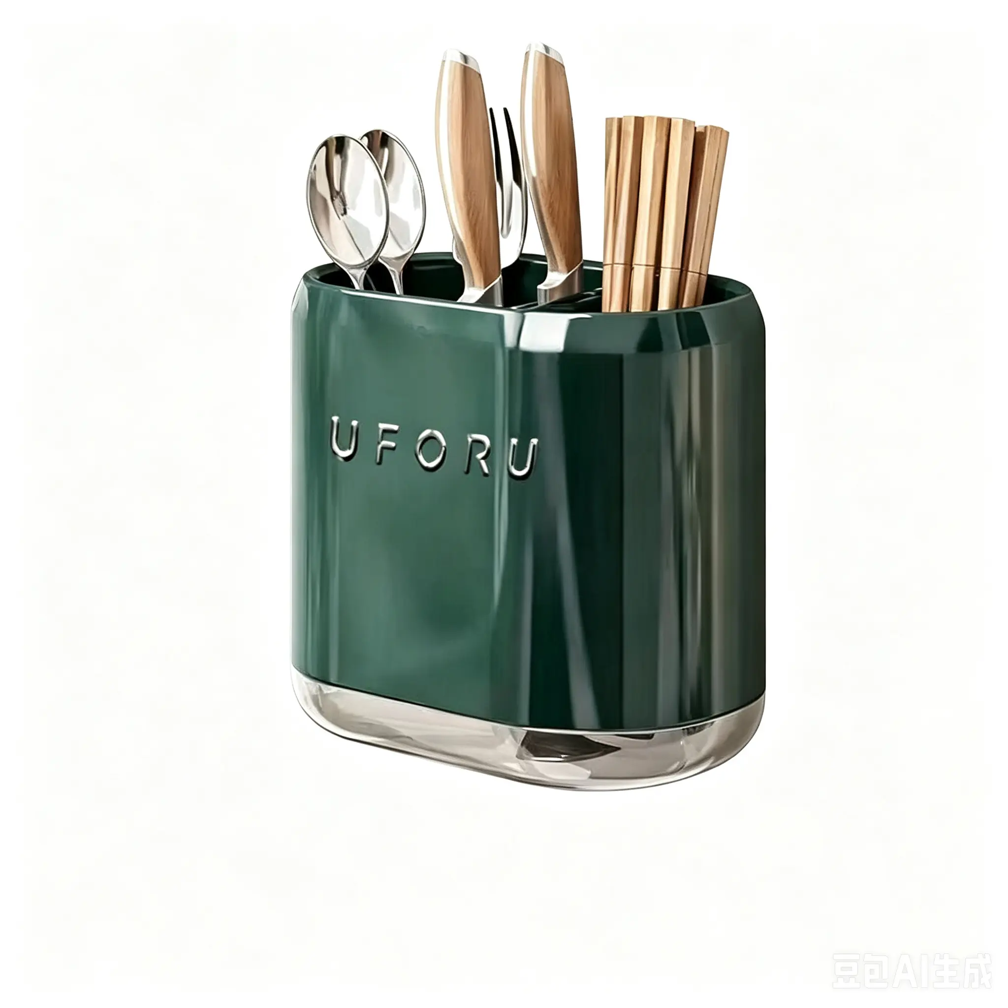 Punch-Free Wall Mount Utensil Holder with Detachable Drain Tray - 2-Tier Home Organizer for Chopsticks, Spoons, Forks, Cutlery, Blades - Dual-Use for Countertop, Hanging