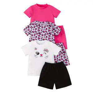 6-piece girls summer breathable fashion comfortable casual short sleeve shorts suit children summer printed soft T-shirt shorts children's clothing