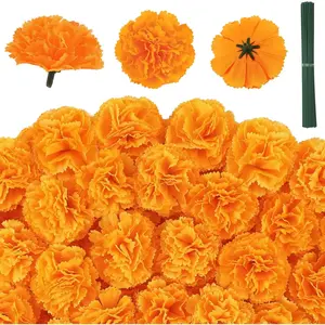 80 Pcs Artificial Marigold Flowers, 2 inch Silk Marigolds Bulk with Stems, Orange Artificial Flowers for Dia De Los Muertos Diwali Home Decor Marigold Garland Day of The Dead Decorations