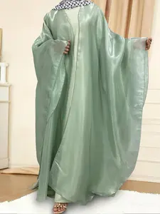 Women's Solid Color Batwing Sleeve Lounge Dress, Casual Long Sleeve Open Front Lounge Robe, Plus Size Ladies Sleepwear for All Seasons