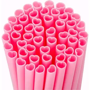 100-400 Pink Disposable Heart Shaped Straw (Individually Wrapped)
