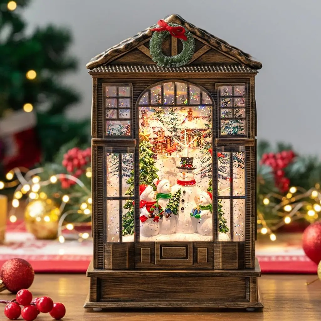 Christmas Snow Globe Lantern, Snowman Choir Musical Glowing Snow Globes, Indoor Home Christmas Decor, Battery or USB Powered, with 6-Hour Timer, Holiday Decor Gift Christmas Lantern