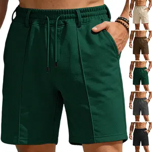 Cross-Border Men's Sports & Beach Shorts - Western Style, Pineapple-Grid Texture, Medium Stretch, Plus Sizes, Drawstring, Loose Fit, Breathable, Casual Athletic Shorts