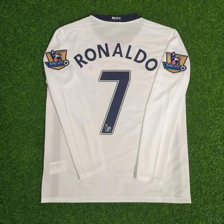 2009-2010 White EPL Retro CR7 Long-Sleeved Soccer Jersey, All Size S-5XL, Breathable Game Day Sports Shirt, Short Sleeve, Quick-Dry Football Shirt, CR7 Fans Jersey