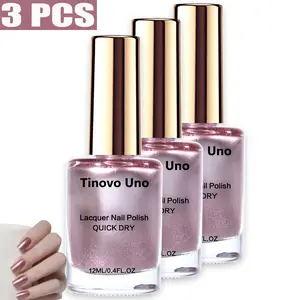 Tinovo Uno 3 PCS Set Rose Golden Metallic Nail Polish Quick Dry Formula Chrome Finish Salon-Style Nail Art Alcohol-Free Adult Use 12ml/Bottle Repair Cutics Top Quality Cosmetic Manicure