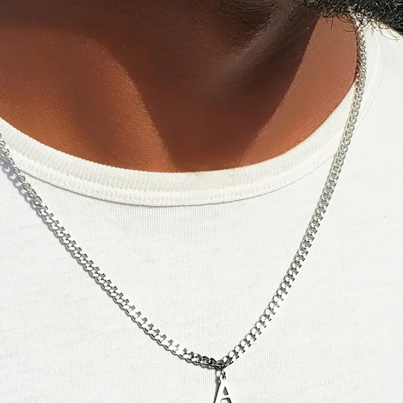 Men's Letter Pendant Necklace, Initial Letter Necklace, Alphabet Letter Necklace, Stainless Steel Jewelry for Party, Daily Clothing Decor, Trendy All-match & Exquisite Jewelry for Birthday Gift, Stainless Steel Necklaces