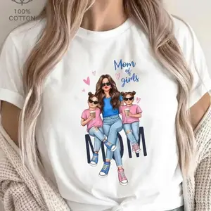 Fun Playful Cotton Short Sleeve Girls Cartoon Print TShirt Y2K Style Crew Neck Polyester MotherS Day Gift