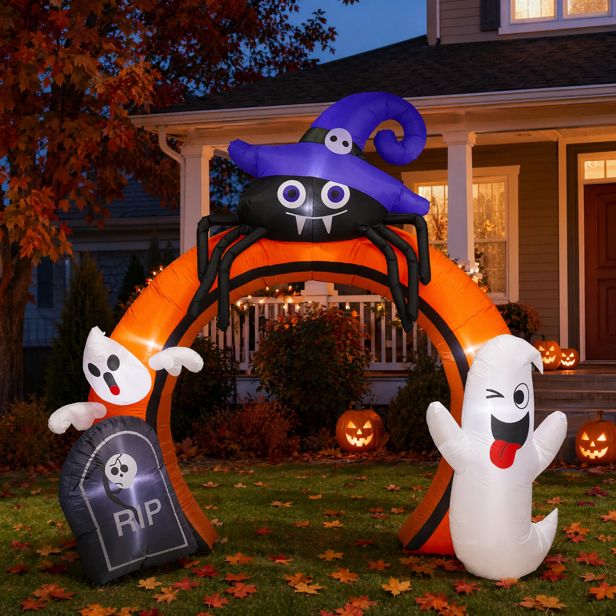 Halloween Inflatable Arch with Spider, Ghosts, and Tombstone Decorations for Festive Outdoor Display