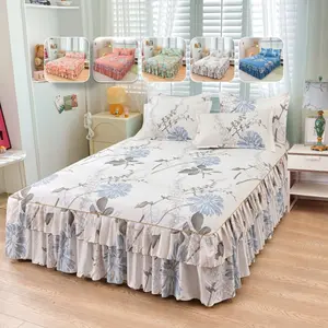 2/3pcs  Floral Bed Skirt Fitted Sheet, Sweet Pastoral Style, Elastic Non-Slip Fit, 38cm/14.96" Bed Skirt Drop，Soft Breathable Bedding for Bedroom Decor