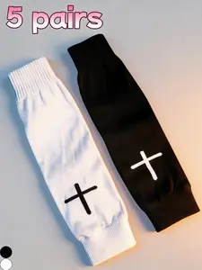 Men's and Women's Pressure Soccer Shin Guards 5 Pairs Socks Breathable, Sweat-Absorbing, Skin-Friendly, Comfortable, and Non-Slip Outdoor Sports Running, Fitness, Jump Rope Athlete Shin Guards