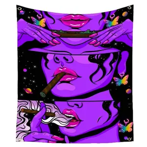 Hippie Hippy 3x5Ft Flag Wall Tapestry Trippy Smoke Cool Girl Art Mysterious Banner for College Dorm Room Wall Outdoor Decoration with 4 Brass Grommets