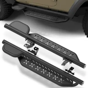 Running Boards Side Steps Fits for 2007-2018 Jeep Wrangler JK 2Doors Only, Two-Raised Step, Heavy-Duty Carbon Steel with Textured Black Powder-Coated Finish, 2PCS Non-Slip Nerf Bars