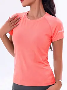 1-piece set Women’s black crew-neck short-sleeve T-shirt, moisture-wicking, quick-drying, sporty casual style perfect for running, training, fitness, outdoor activities, and everyday wear.