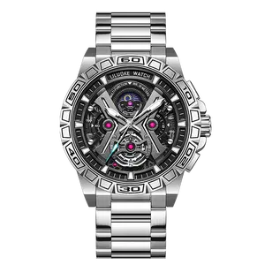 Smart Rock Watches for Men - Smart Rock 49MM Big Face Skeleton Watch with Chronograph, Moonphase, Quartz Analog, Stainless Steel Band, 3ATM Waterproof, Heavy Duty.