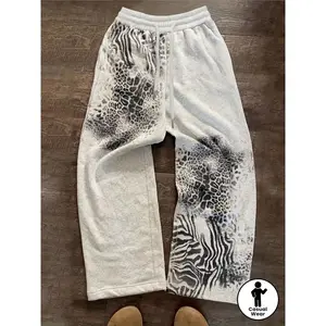 Men's & Women's Y2K Vintage Wide-Leg Pants - 2000s Retro Streetwear with Leopard & Zebra Print, Elastic Waist Straight Leg Trousers for Hip-Hop Outfits, All-Season Casual Wear (Machine Washable)