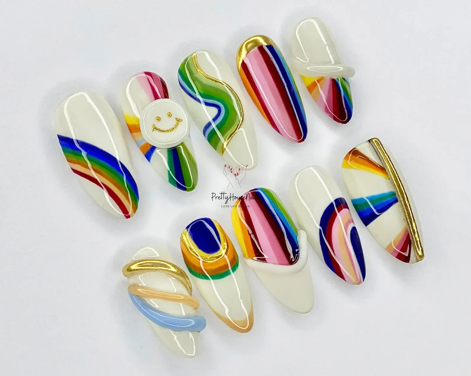 7 Sparkling Rainbow Colors Press On Nails | Gorgeous Colors Nails Set | Sun Smile Nails Art Fresh Look False Nails for Parties |Gift for her
