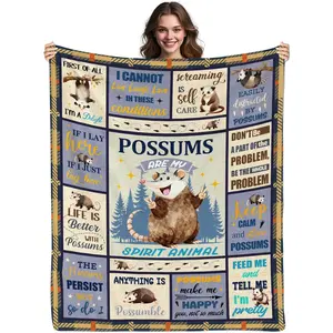 Opossum Plush Blanket, Possum Gifts for Women, Possum Lover Gifts for Girl, Opossum Lover Blanket, Plush Warm Throw with Cute Animal Pattern