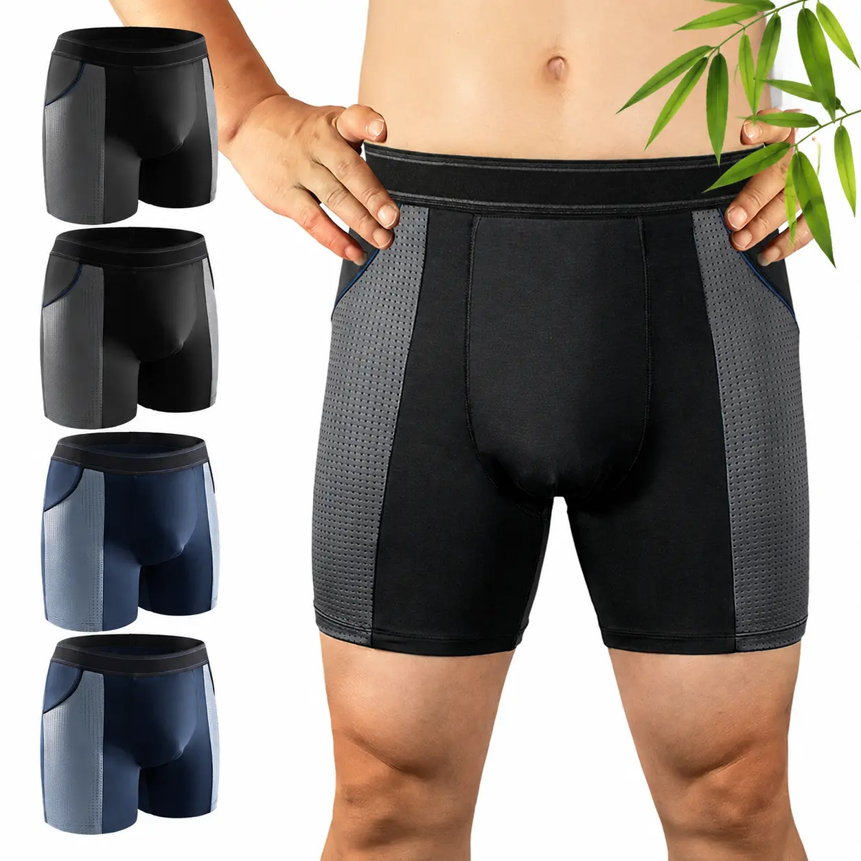 CARER Men's light incontinence underwear Boxer Briefs - 4-Pack, FDA-Certified, Washable Reusable, 100ml Absorbent Capacity, 95% Rayon 5% Spandex Blend, Leak-Proof, Breathable, Anti-Odour, Comfortable Pouch