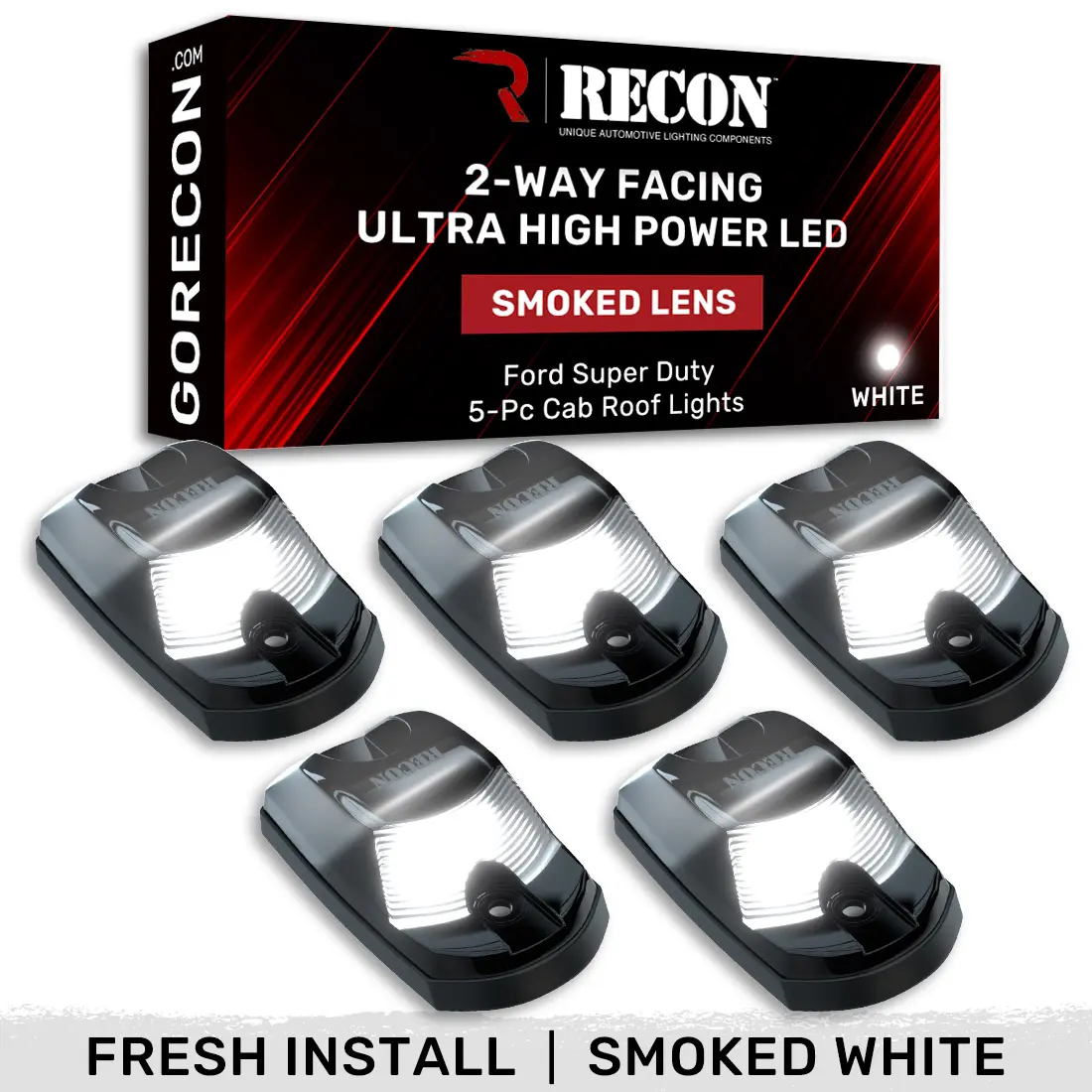 RECON Ford Super Duty (F250 F350 F450) 2017-2022 5-PC Cab Roof Light Set 2-Way Front & Rear Facing Ultra High-Power LEDs  (ATTN: For models that DID NOT come with factory cab roof lights) - Multiple Options